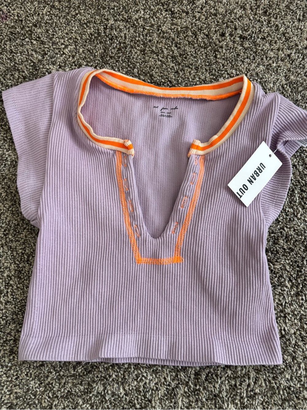 Urban Outfitters Lilac Ribbed Womens' Top with Orange Trim